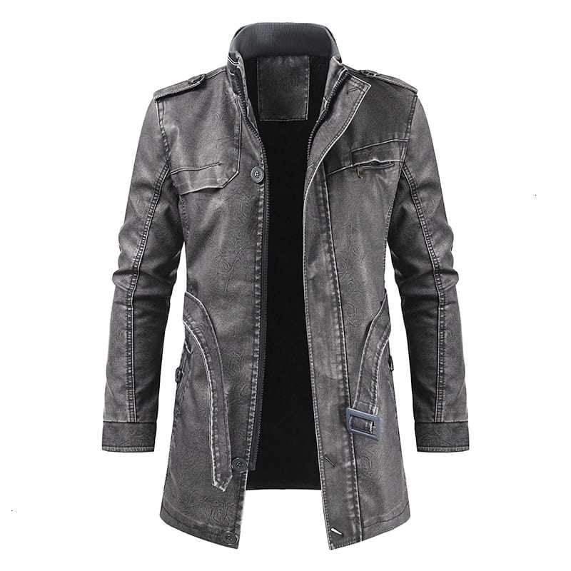 Men's Casual Long Leather Jacket