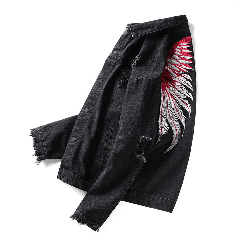 Men's Denim Jacket with Wings Embroidery