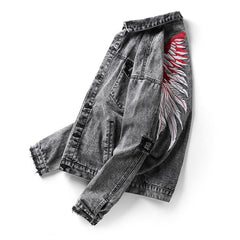 Men's Denim Jacket with Wings Embroidery