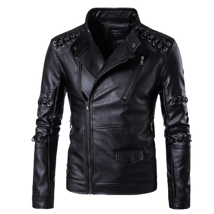 Men's Lace Up Decoration Biker Jacket