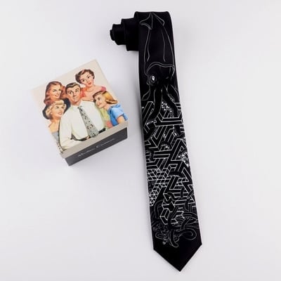 Men's Black and White Graphic Neck Tie