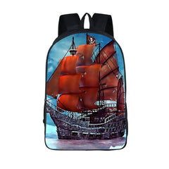 Men's Waterproof Nylon Backpack with Colorful Ship Themed Print