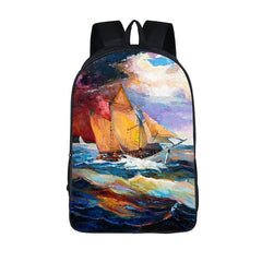 Men's Waterproof Nylon Backpack with Colorful Ship Themed Print