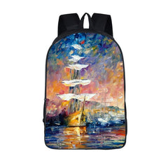 Men's Waterproof Nylon Backpack with Colorful Ship Themed Print