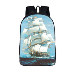 Men's Waterproof Nylon Backpack with Colorful Ship Themed Print