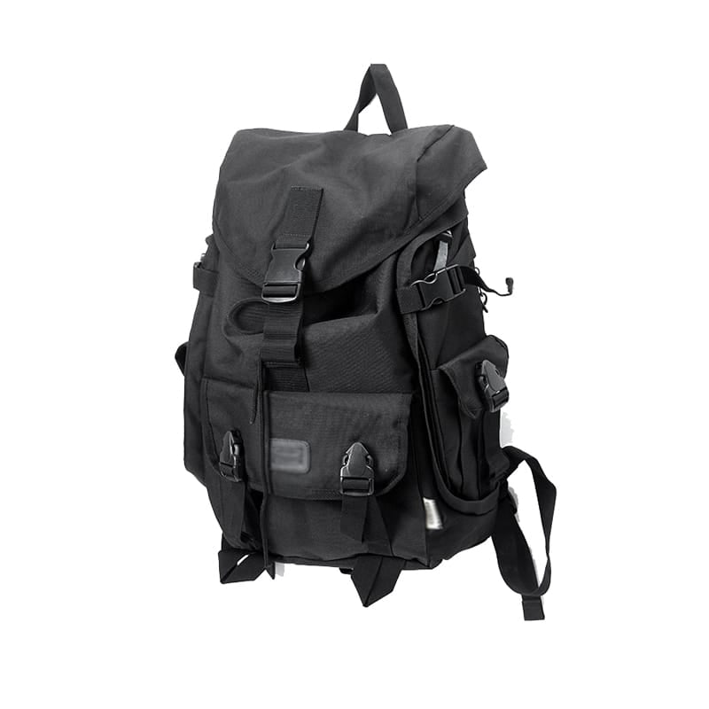 Street Style Men's Black Backpack with Buckles