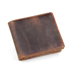 Luxury Coffee and Light Brown Men's Genuine Leather Short Wallet