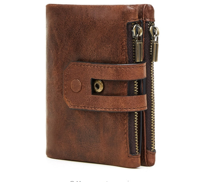 Vintage Leather Wallet with Zipper for Men