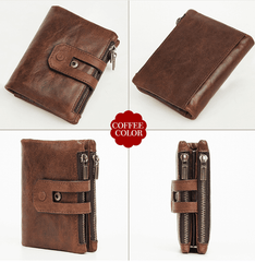 Vintage Leather Wallet with Zipper for Men