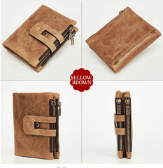 Vintage Leather Wallet with Zipper for Men