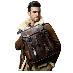 Vintage Style Men's Leather Backpack