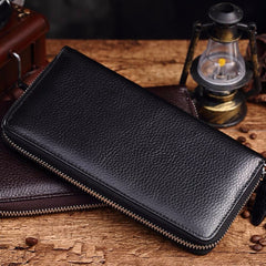 Long Leather Business Wallet with Zipper for Men