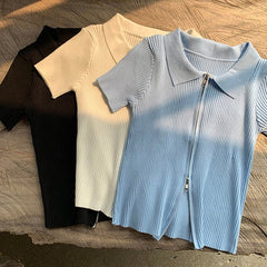 Women's Polo Collar Slim Knitted Top