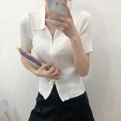 Women's Polo Collar Slim Knitted Top