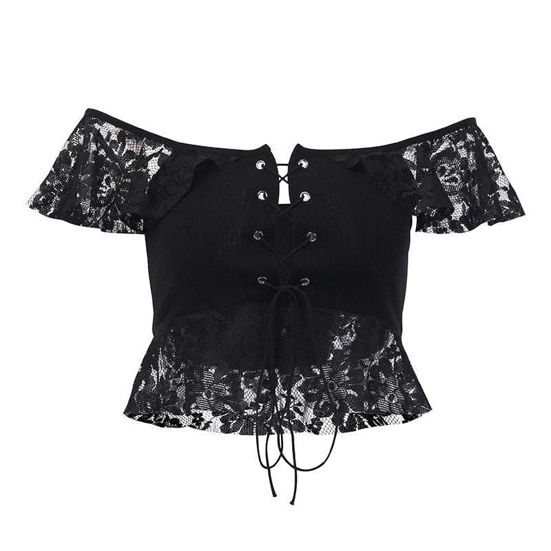 Women's Lace Square Collar Top