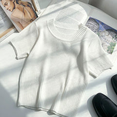 Women's Short Sleeved Knitted Crop Top