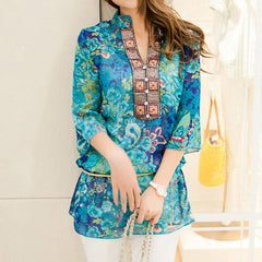 Women's Boho Half Sleeved Chiffon Blouse