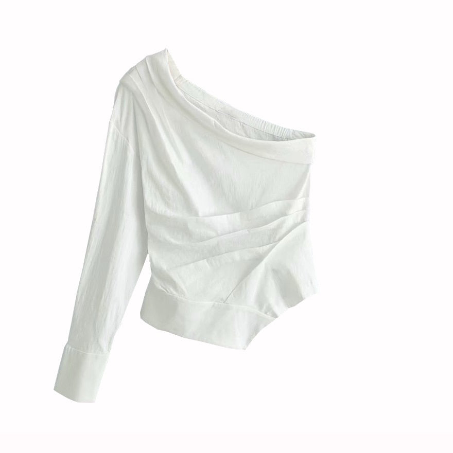One Shoulder White Blouse for Women