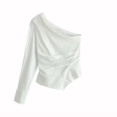 One Shoulder White Blouse for Women