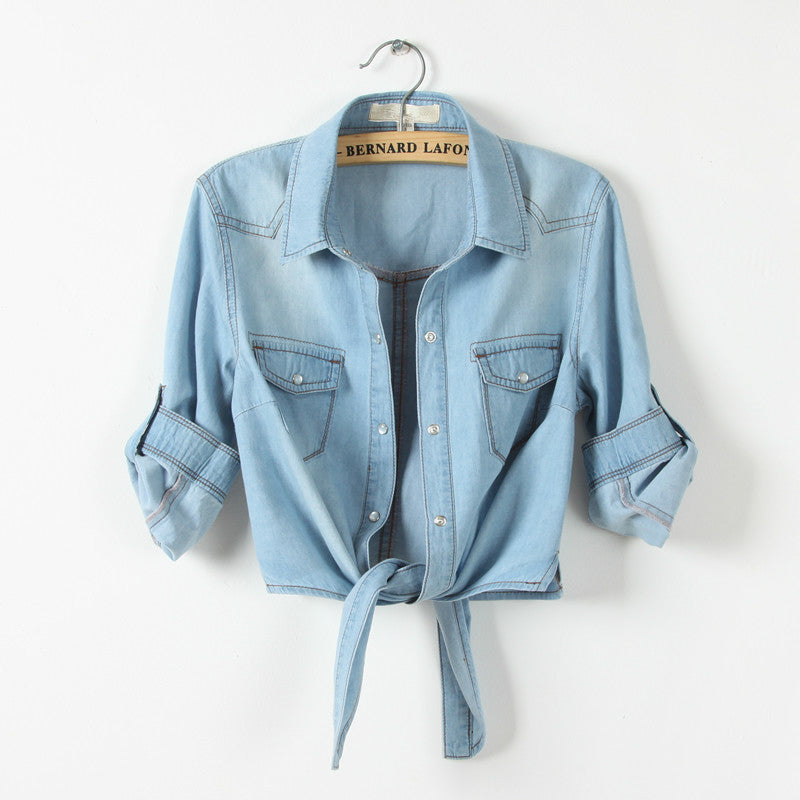Women's Casual Short Half Sleeved Denim Shirt
