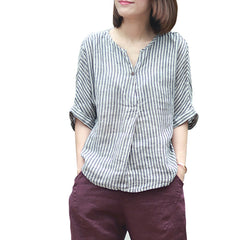 Women's Loose Striped Cotton Shirts