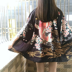 Women's Japanese Red Fish Printed Kimono