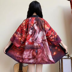 Women's Japanese Red Fish Printed Kimono