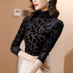 Women's Velvet Leaves Sheer Blouse