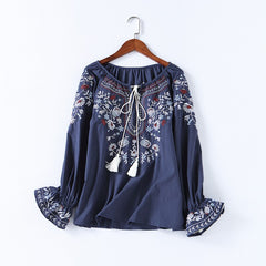 Women's Floral Embroidered O-Neck Blouse
