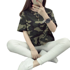 Loose T-Shirts for Women with Camouflage Prints