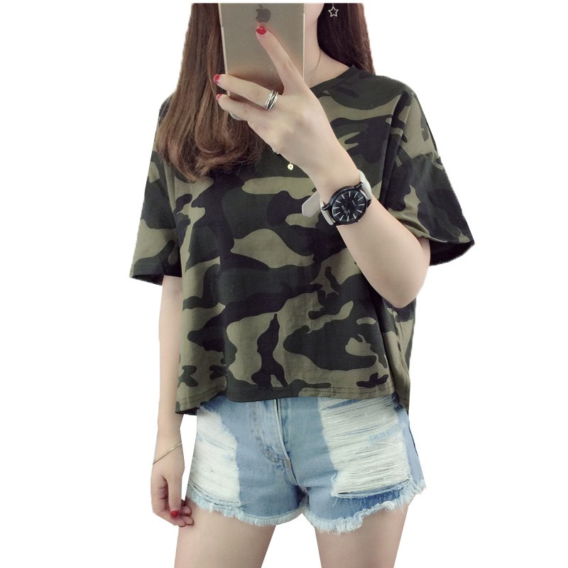 Loose T-Shirts for Women with Camouflage Prints