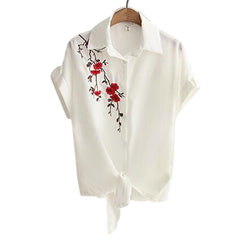 Women's Casual Blouse With Floral Embroidery