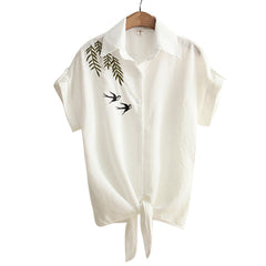 Women's Casual Blouse With Floral Embroidery