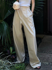 Effortless Pinstripe Pleated Wide Leg Dress Pants