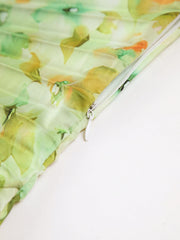 Greeness Floral Zippered Pleat Long Dress