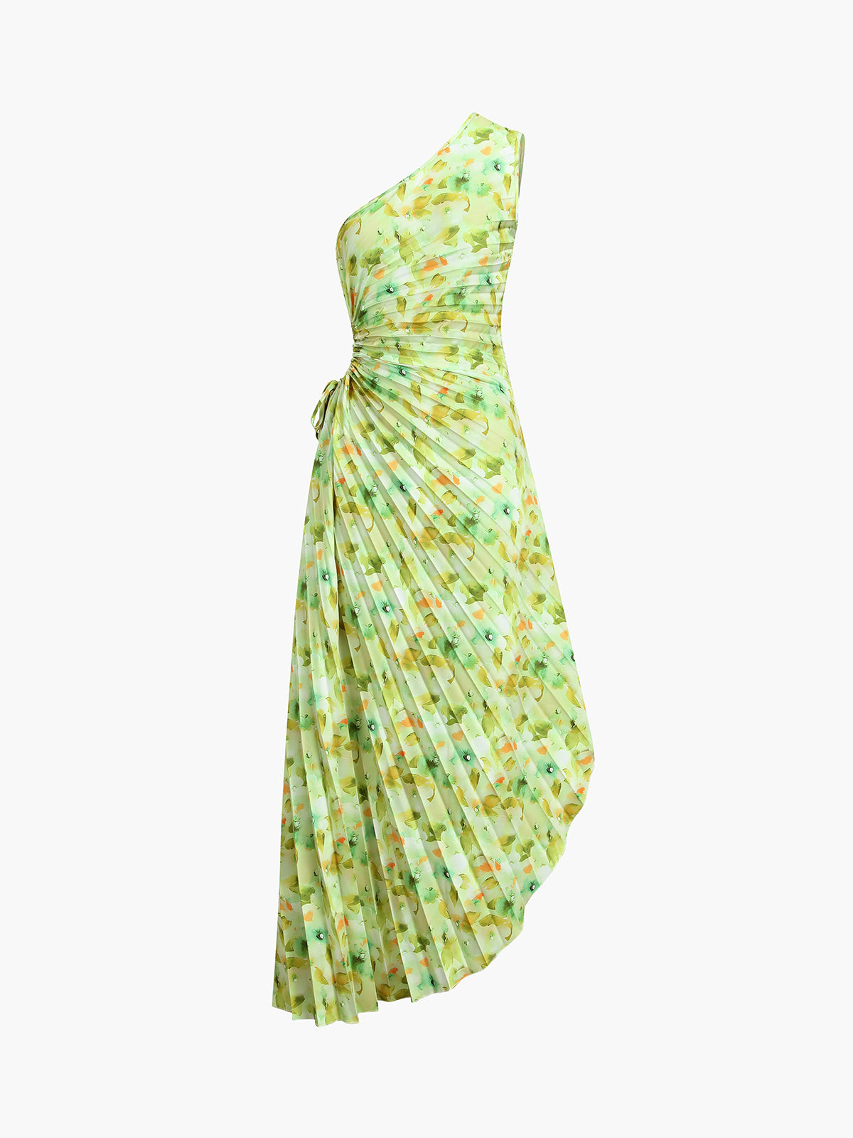 Greeness Floral Zippered Pleat Long Dress