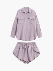 Minimalist Collared Two Piece Shorts Set