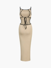 Rib Open Back Cutout Tied Midi Dress
