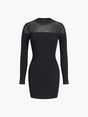 Patchwork Long Sleeve Short Sweater Dress