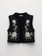 Fleece Embroideried Floral Vest