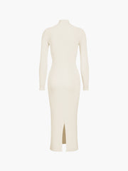 Slit Mock Neck Ribbed Knit Midi Sweater Dress