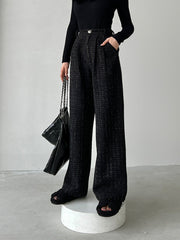 Sequined Tweed Pocket Straight Leg Pants