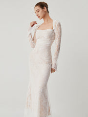 Lace Jacquard Floral Semi-sheer Tied Maxi Dress