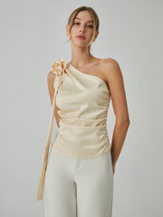 Rosette One Shoulder Off Tank Top