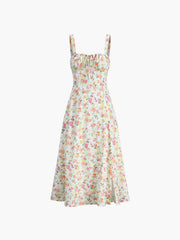 Back Straps Floral Print Cami Midi Dress