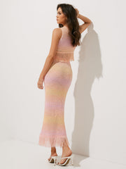 Tie Dye Tassel Hem Skirt Set