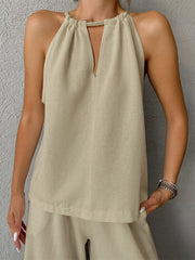 Pure Cotton Cutout Tank Top With Wide Leg Pants Set