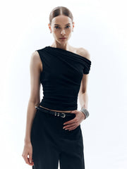 Asymmetrical Solid Stretch Slim Blouse