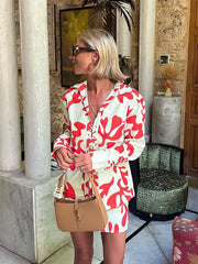 Print Front Tie Zipper Skirt Set