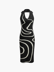 Printed Halter Backless Knit Dress